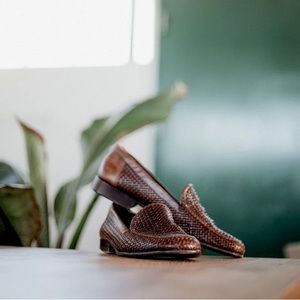 Men's Bragano Woven Leather Brown Loafer US 8